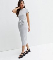 New Look White Stripe Ribbed Belted Midi Dress